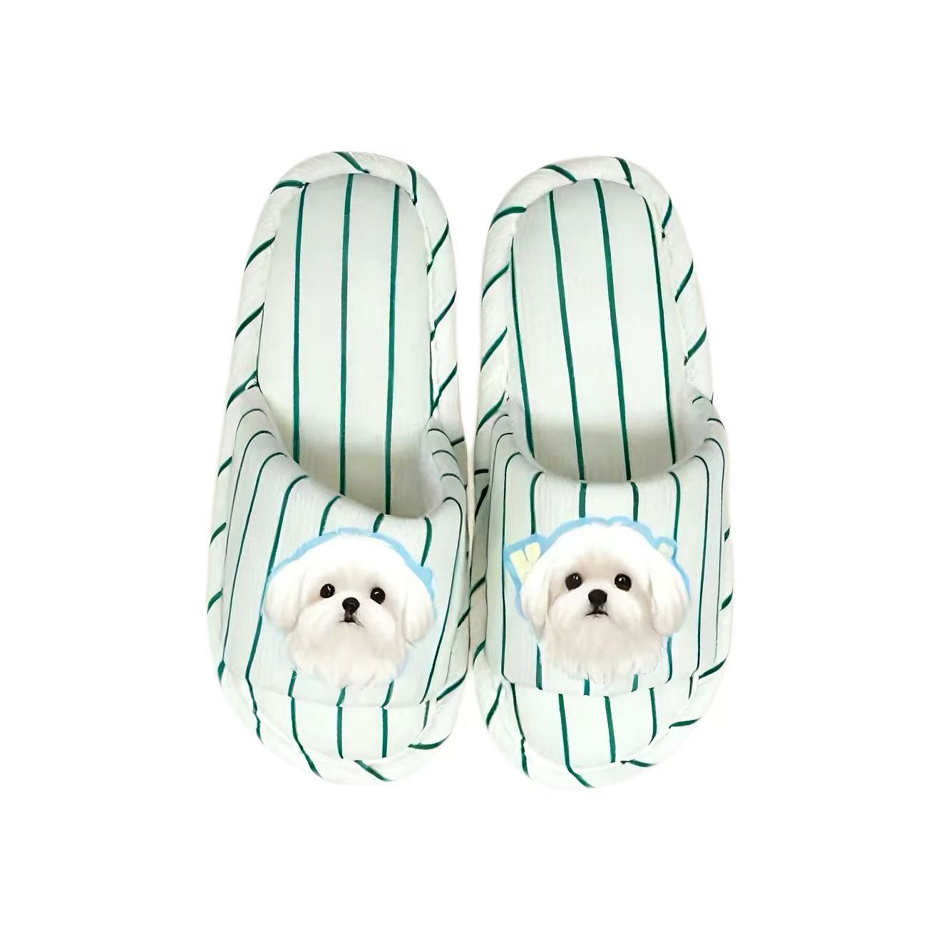 Striped Slippers Designed with Pet Image Printed
