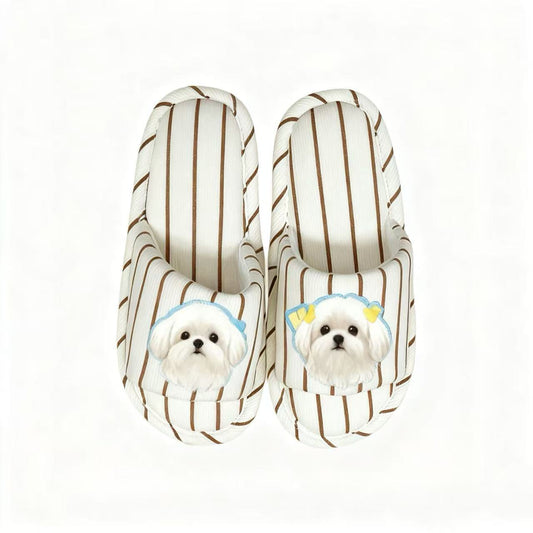 Striped Slippers Designed with Pet Image Printed
