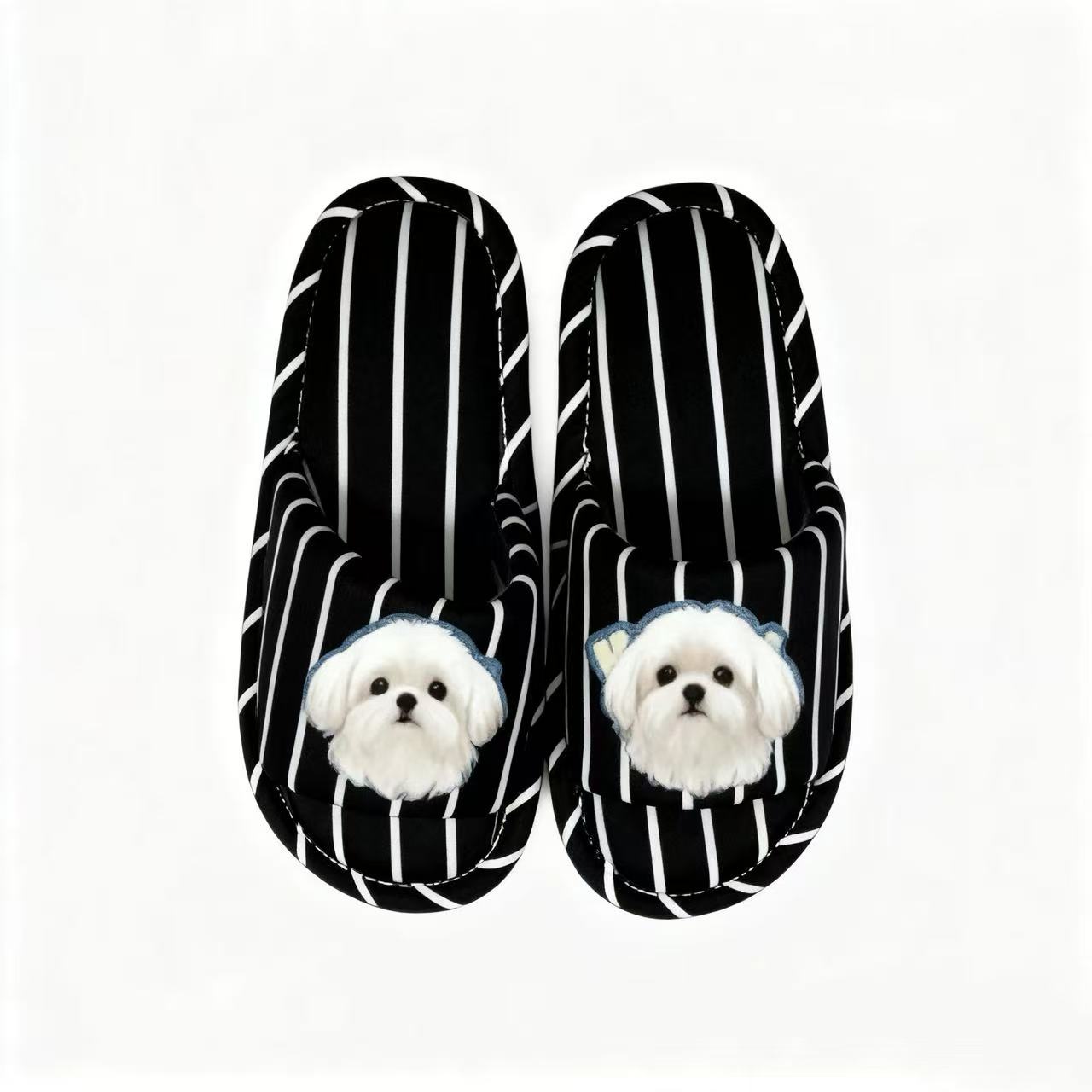 Striped Slippers Designed with Pet Image Printed